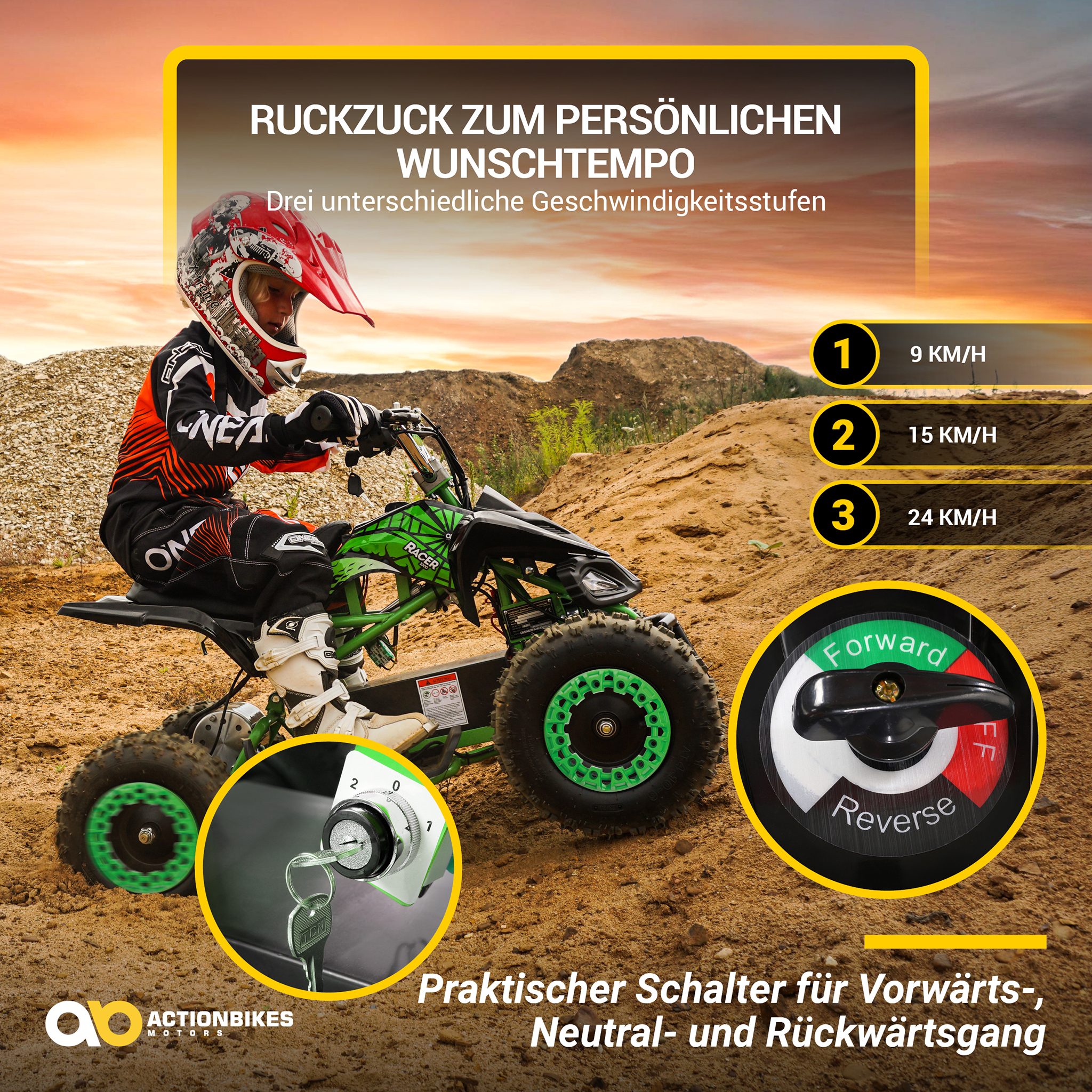 Elektro-Kinderquad Racer 1000, Pocket-Quad, 1000 Watt Elektromotor, 3 Batterien, Stossdämpfer, bis 24 km/h – Bild 2