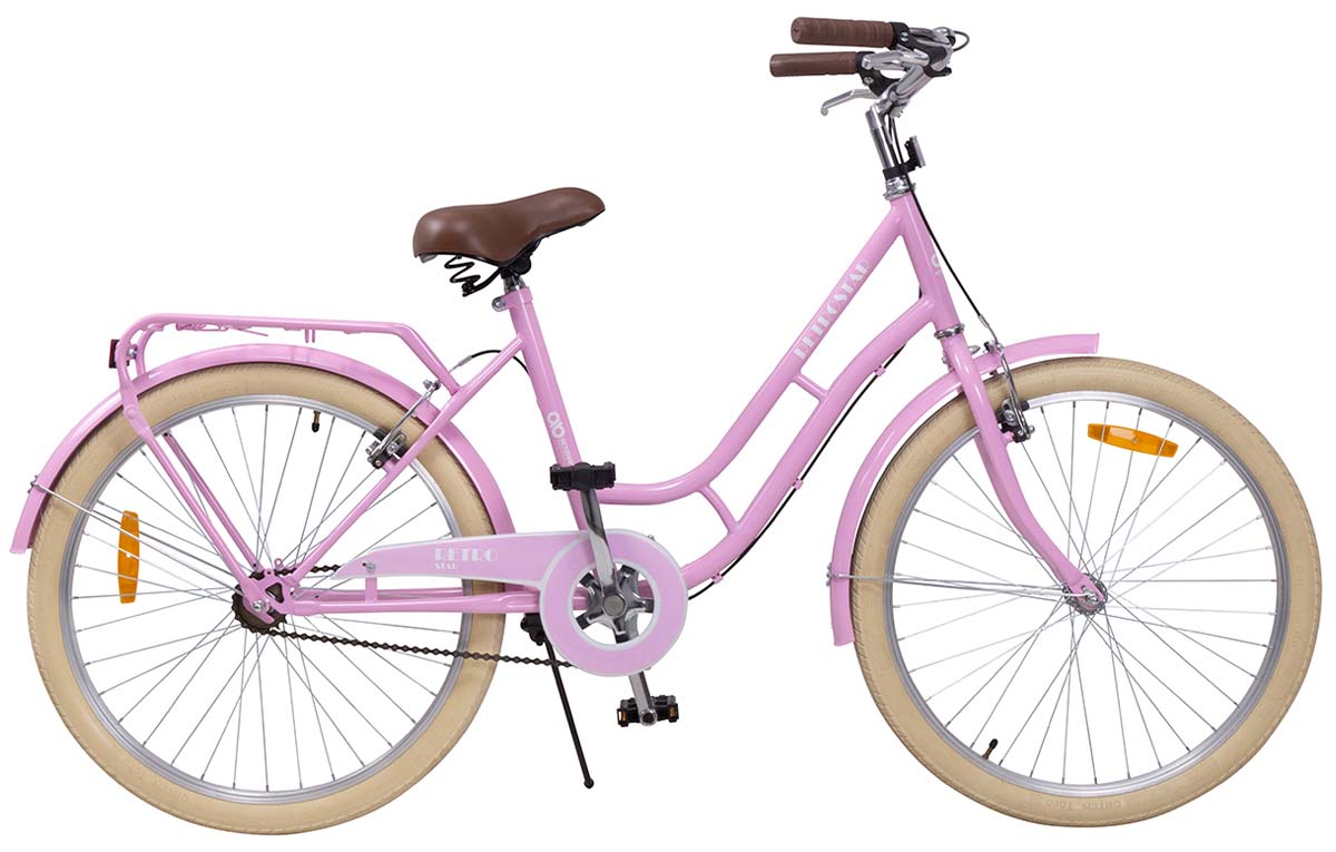 Kinderfahrrad Retrostar 24 Zoll, Rosa, Fahrradständer, Gepäckträger, Sattel gefedert – Bild 6