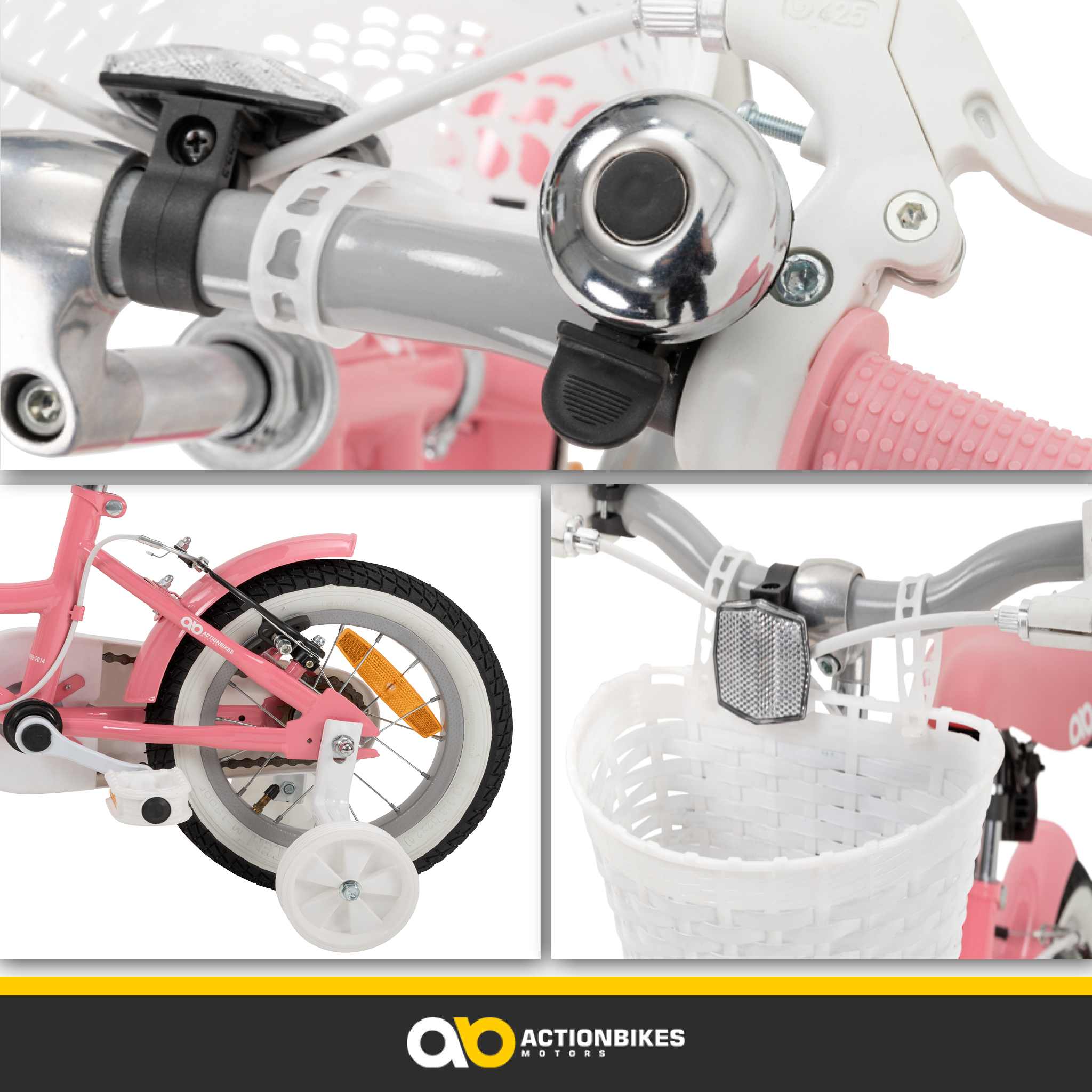 Kinderfahrrad Starlight 12 Zoll, Rosa, Stützräder, Fahrradkorb, Klingel, Kettenschutz – Bild 5