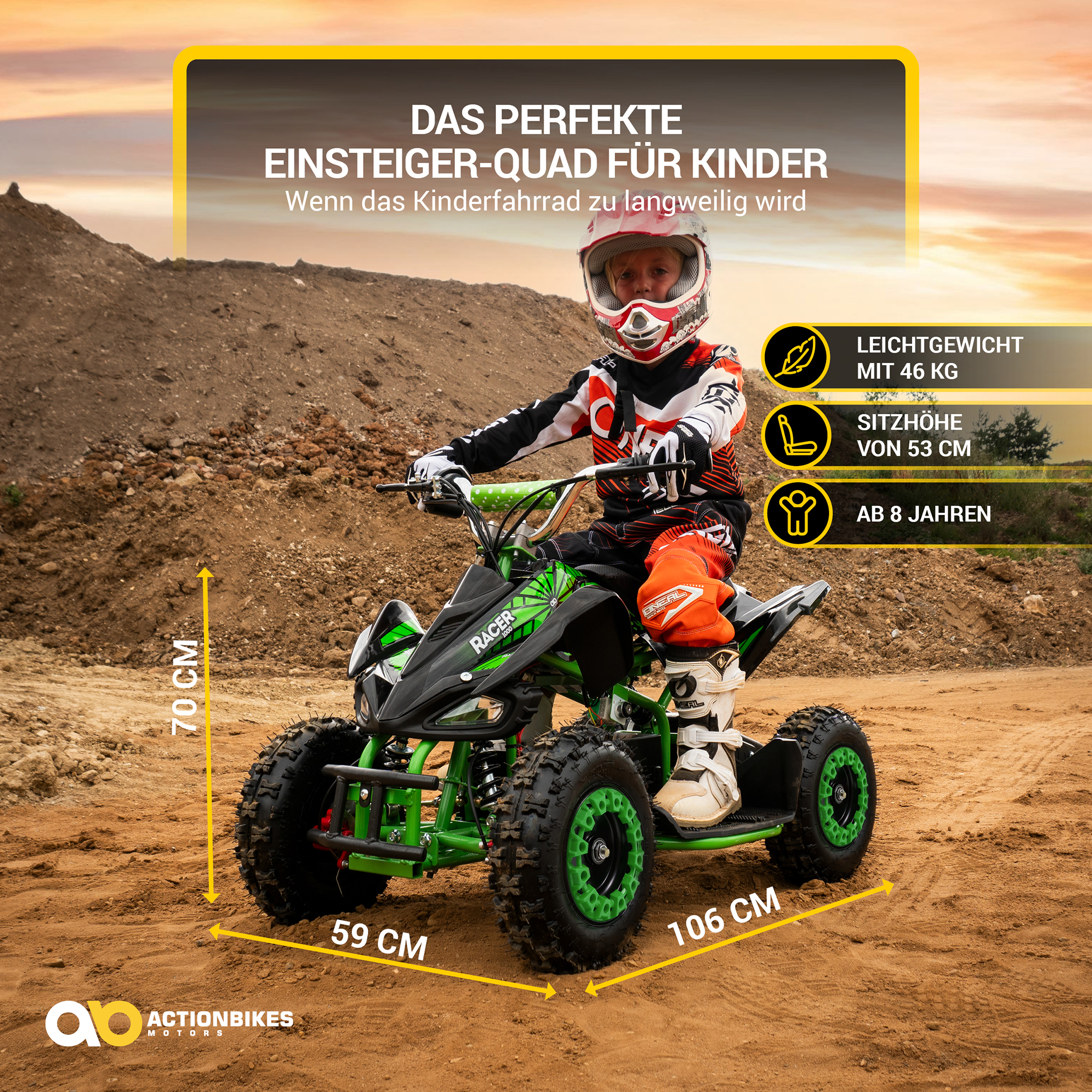 Elektro-Kinderquad Racer 1000, Pocket-Quad, 1000 Watt Elektromotor, 3 Batterien, Stossdämpfer, bis 24 km/h – Bild 3