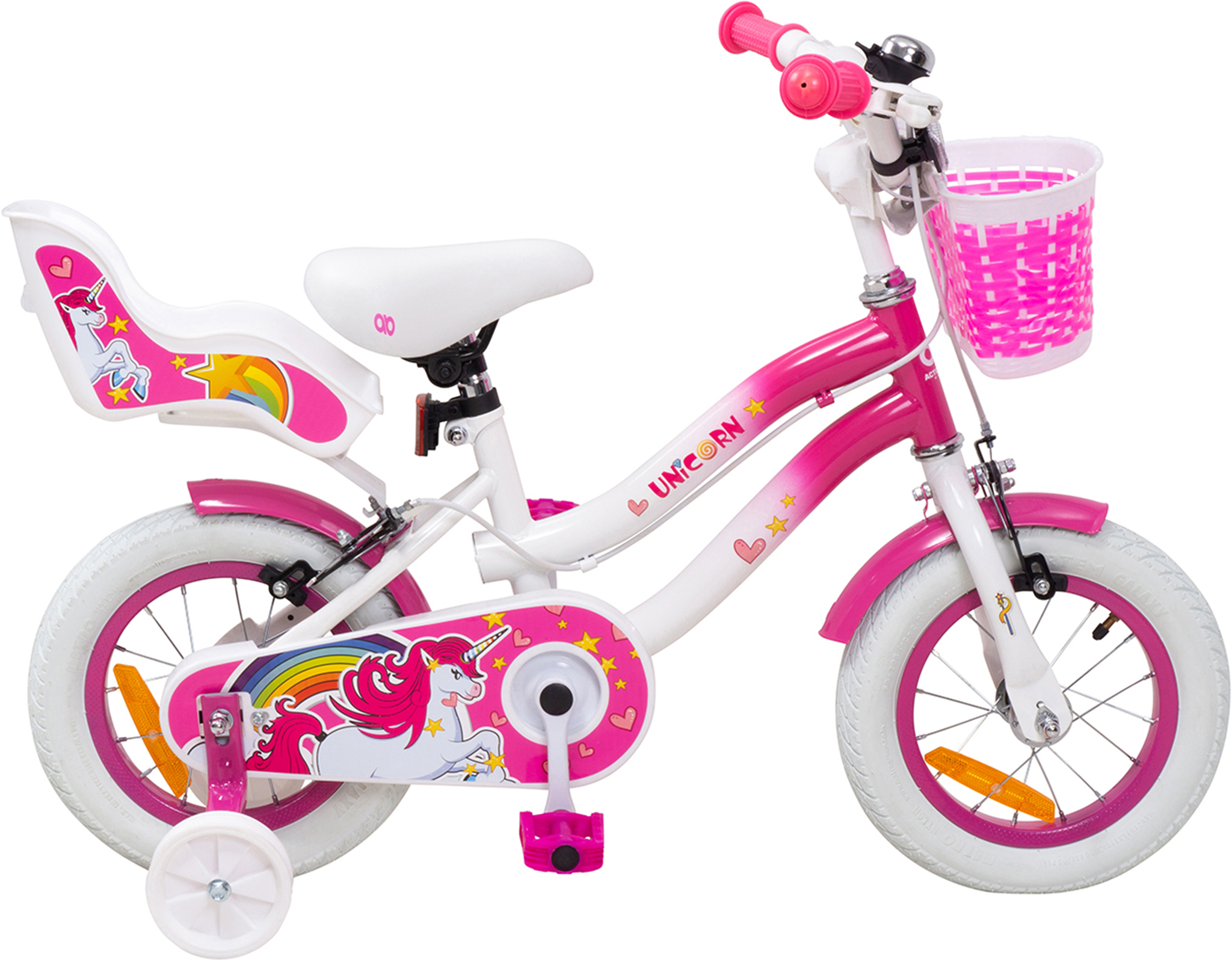 Kinderfahrrad Unicorn 12 Zoll, Pink, Einhorn-Design, Puppensitz, Stützräder, Fahrradkorb – Bild 6