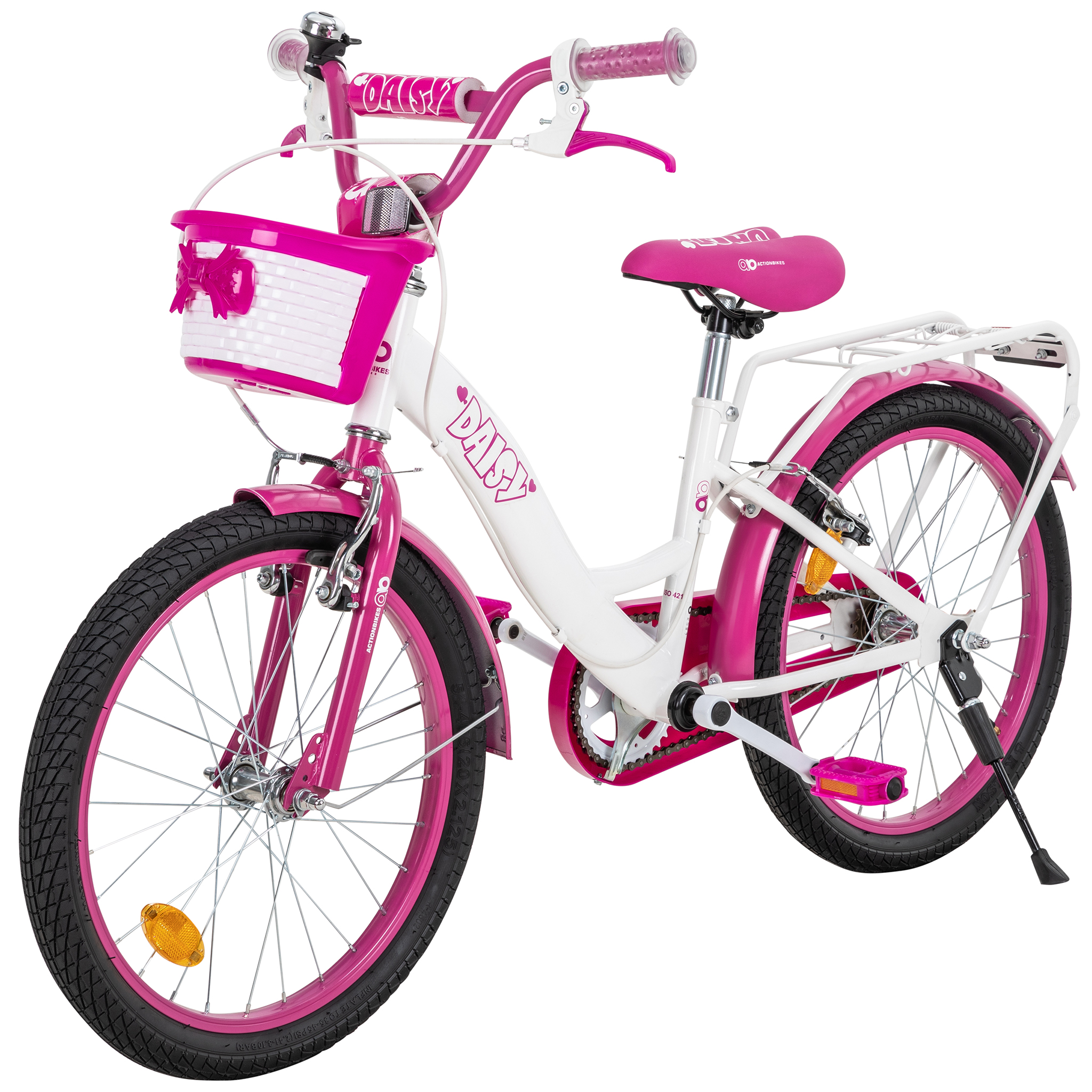 Kinderfahrrad Daisy 20 Zoll, pink, V-Brake-Bremsen, Antirutschgriffe, Kettenschutz, Korb